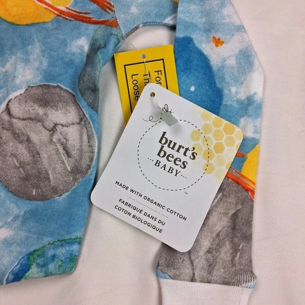 Burt's Bees Outer Space Planet Baby Boy Sleeper 12 Mos Organic Cotton Footed NWT